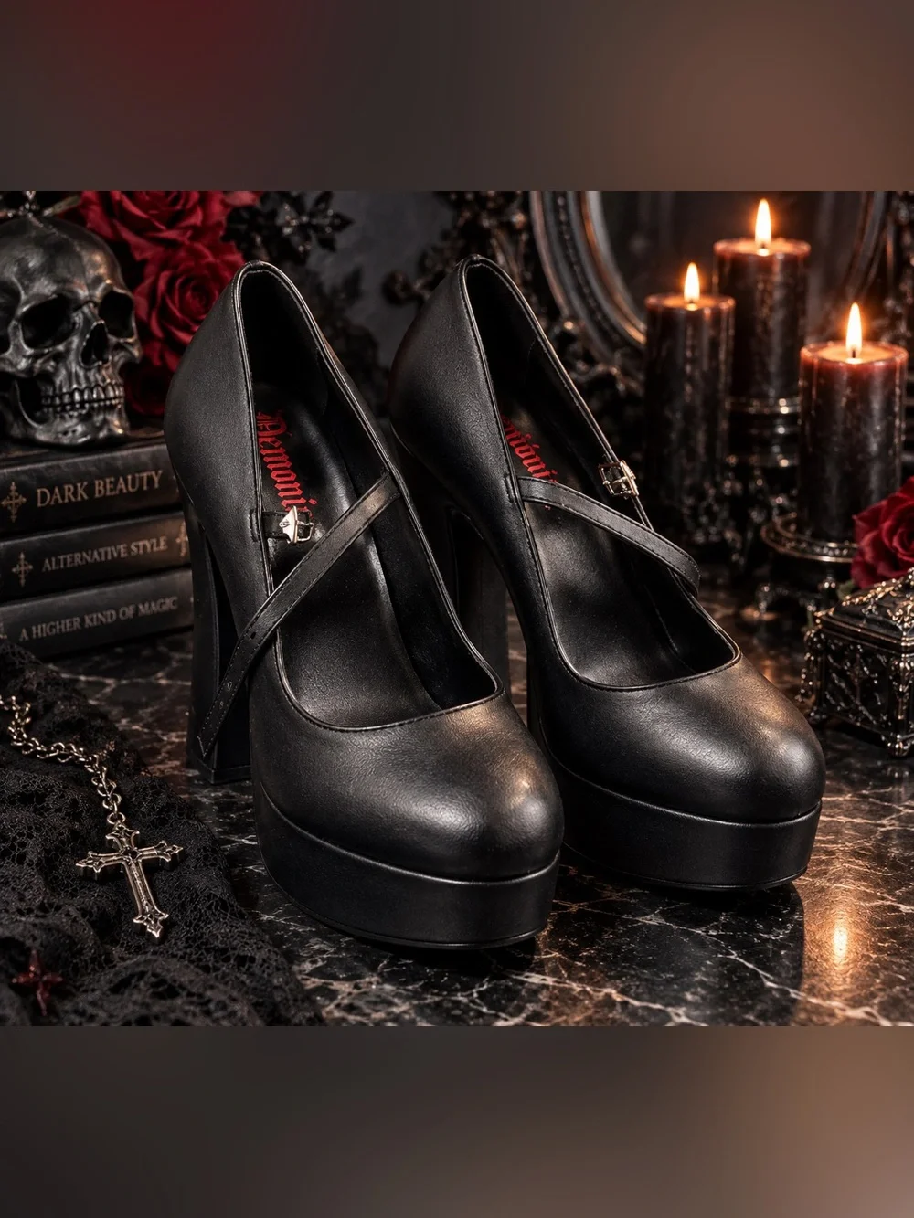Demonia Black Platform Mary Jane Pumps
